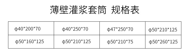 薄壁灌漿套筒規(guī)格